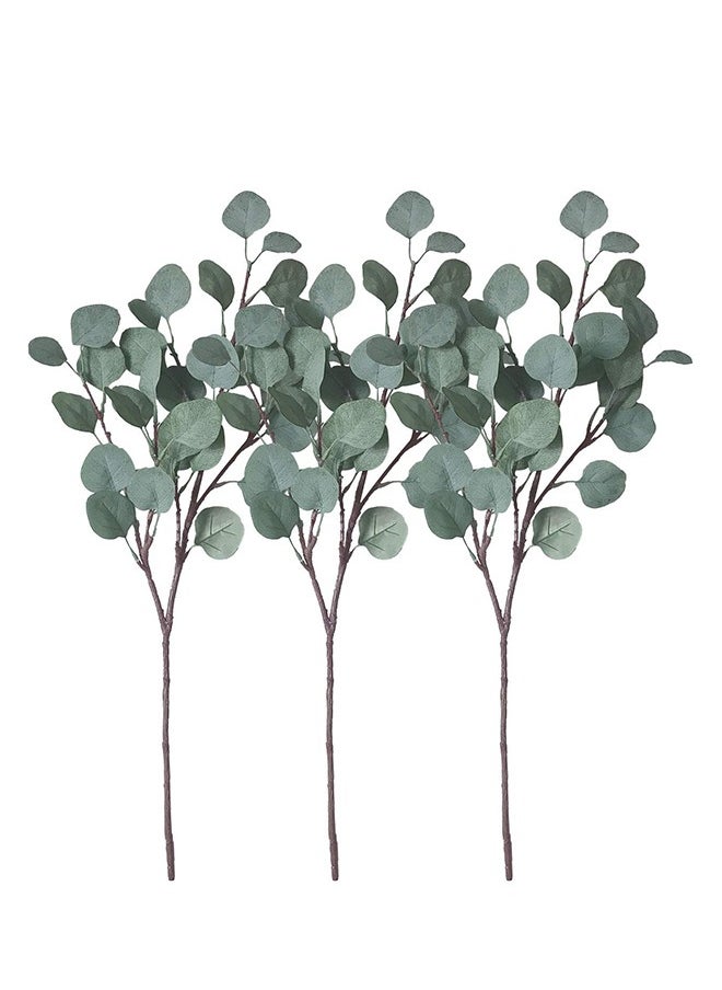 Generic - Artificial Eucalyptus Leaves, 3 Pcs Faux Dried Silver Dollar Eucalyptus Garland Branches Stems, Fake Greenery Decor Plastic Plants for Decoration (65cm Tall, Grey Green) - Image 1