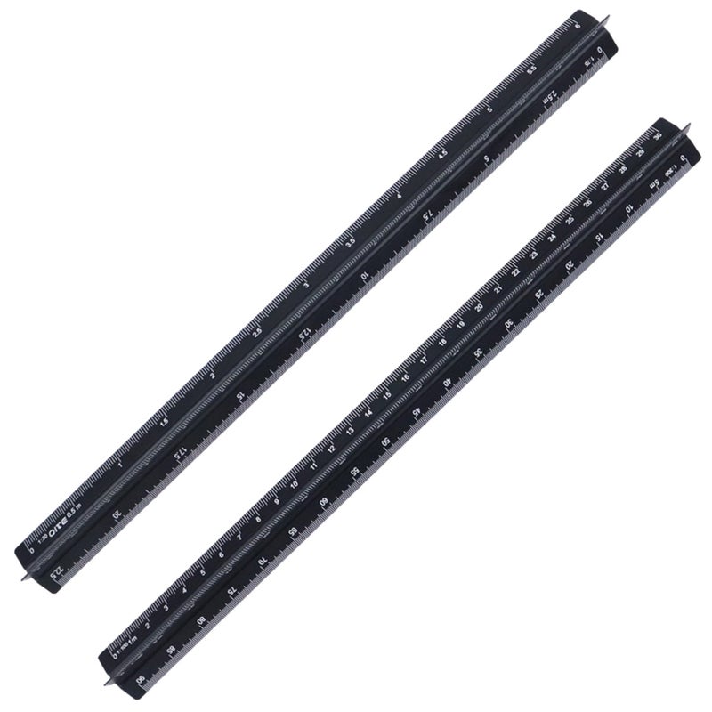 Triangular Ruler 2-Piece Black Aluminum Alloy - Extreme Durability Accurate Dual-Scale Measurement Non-Slip Design Drafting Tool for Engineers Architects Students Technical Drawing - Image 1