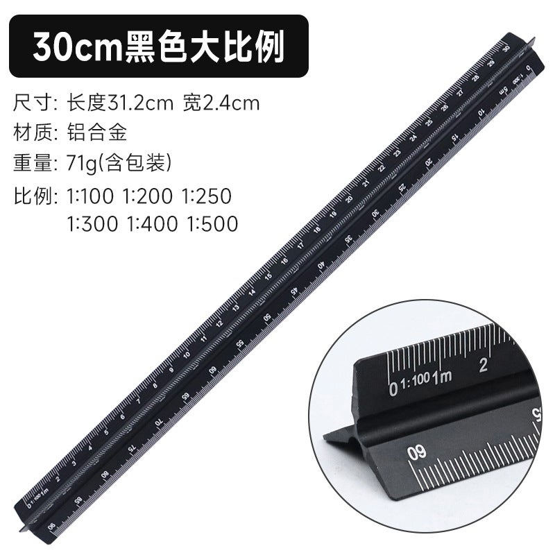 Triangular Ruler 2-Piece Black Aluminum Alloy - Extreme Durability Accurate Dual-Scale Measurement Non-Slip Design Drafting Tool for Engineers Architects Students Technical Drawing - Image 4