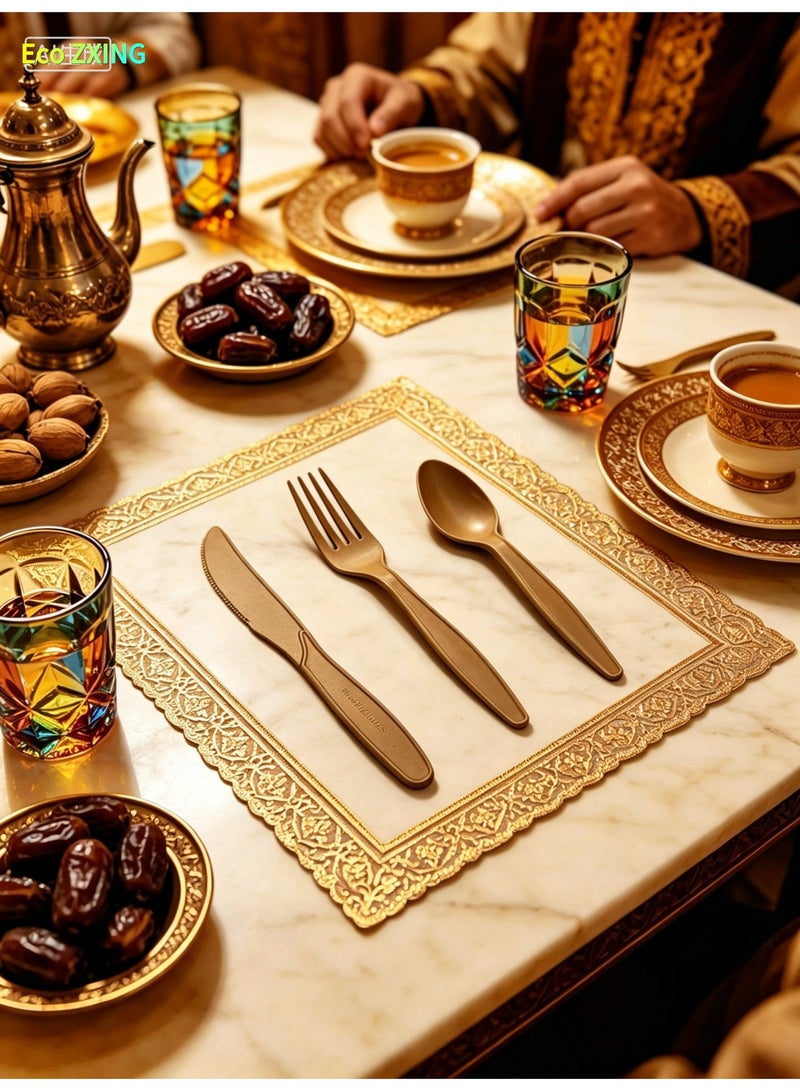 Eco ZXING Cutlery Gift Premium Eco-Friendly Luxury Biodegradable Bamboo Party Tableware Set 150 Count 7 Inch Disposable Knives, Forks, Spoons (Brown, Food Grade Bamboo Fiber, Plastic Free, Non - Toxic, 100% Biodegradable & Compostable) for Wedding, Birthday, Picnic & All Event Celebrations, Gift - Image 1