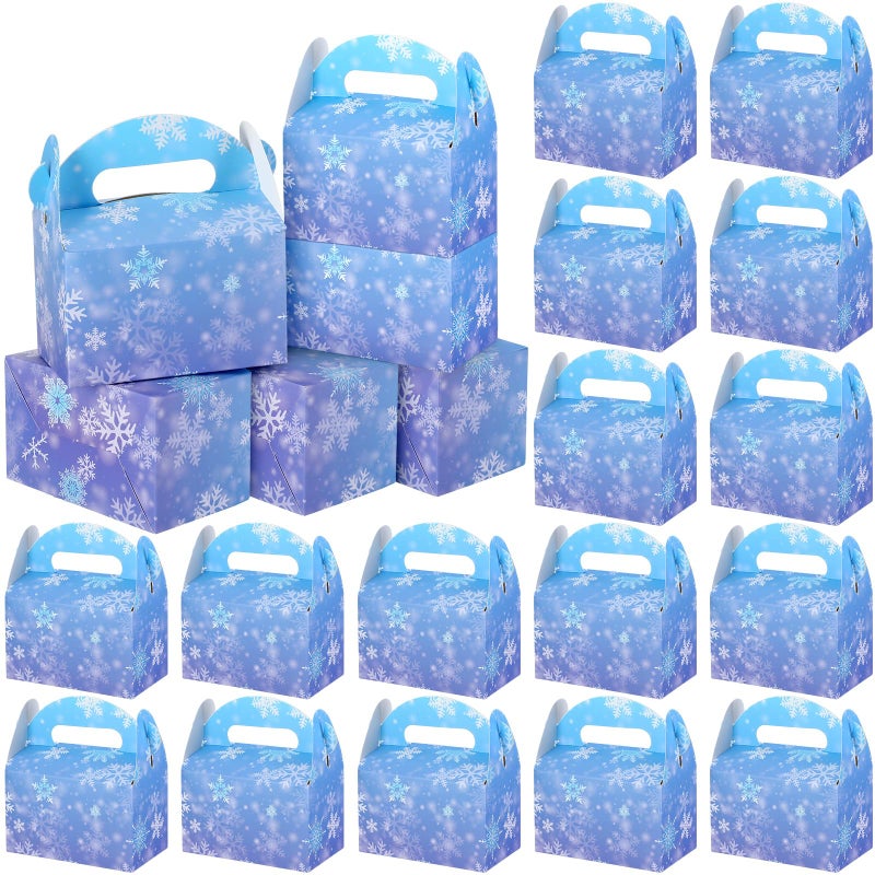 ReliThick 24 Pcs Snowflake Party Favor Bags Boxes Blue and Purple Snowflake Paper Gift Boxes Candy Treat Goodie Bags for Winter Themed Wonderland Birthday Party Supplies Decorations - Image 1