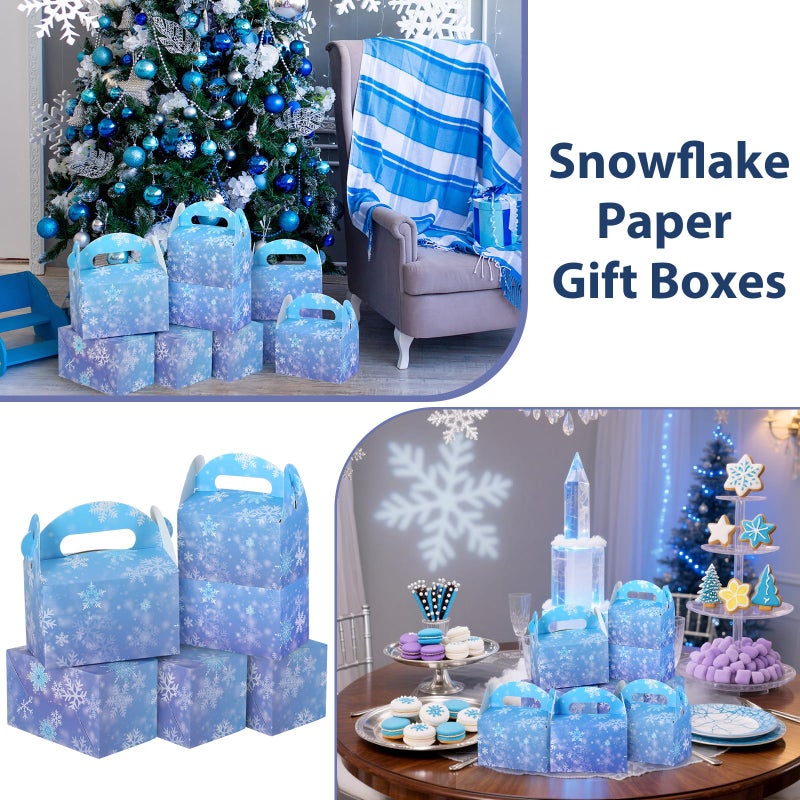 ReliThick 24 Pcs Snowflake Party Favor Bags Boxes Blue and Purple Snowflake Paper Gift Boxes Candy Treat Goodie Bags for Winter Themed Wonderland Birthday Party Supplies Decorations - Image 3