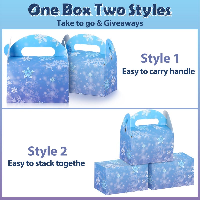 ReliThick 24 Pcs Snowflake Party Favor Bags Boxes Blue and Purple Snowflake Paper Gift Boxes Candy Treat Goodie Bags for Winter Themed Wonderland Birthday Party Supplies Decorations - Image 5