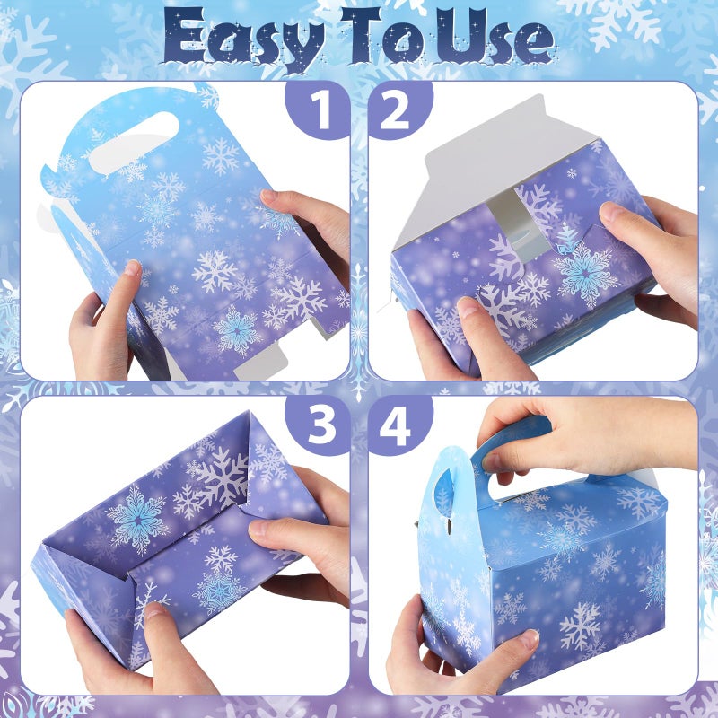 ReliThick 24 Pcs Snowflake Party Favor Bags Boxes Blue and Purple Snowflake Paper Gift Boxes Candy Treat Goodie Bags for Winter Themed Wonderland Birthday Party Supplies Decorations - Image 4