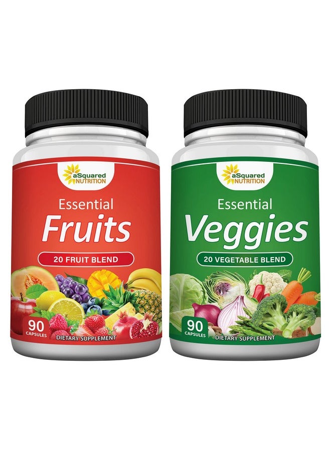 aSquared Nutrition - Fruits And Veggies Supplement 90 Veggie & 90 Fruit Capsules Superfood Vegetable Greens Vitamins Pills Nature - Image 1