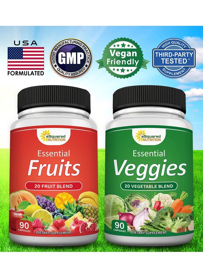 aSquared Nutrition - Fruits And Veggies Supplement 90 Veggie & 90 Fruit Capsules Superfood Vegetable Greens Vitamins Pills Nature - Image 1