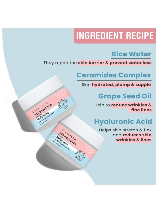 Glamveda Rice & Ceramide Face Moisturizer Cream For Dry Skin | Skin Barrier Building & Nourishing | Fine Lines Wrinkles, Age Spots & Hyperpigmentation | 50ml (Pack Of 2) - Image 4