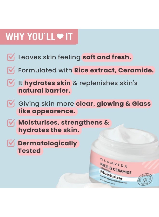 Glamveda Rice & Ceramide Face Moisturizer Cream For Dry Skin | Skin Barrier Building & Nourishing | Fine Lines Wrinkles, Age Spots & Hyperpigmentation | 50ml (Pack Of 2) - Image 3