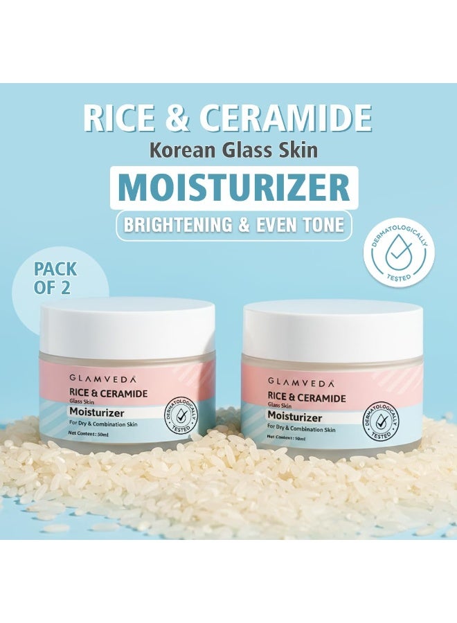 Glamveda Rice & Ceramide Face Moisturizer Cream For Dry Skin | Skin Barrier Building & Nourishing | Fine Lines Wrinkles, Age Spots & Hyperpigmentation | 50ml (Pack Of 2) - Image 2