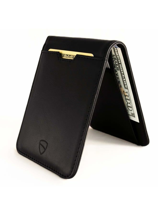 Vaultskin MANHATTAN Slim RFID Blocking Bifold Leather Wallet for Men - Minimalist Front Pocket Card Holder, Holds 9 Cards & Cash, Premium Italian Leather (Black) - Image 1