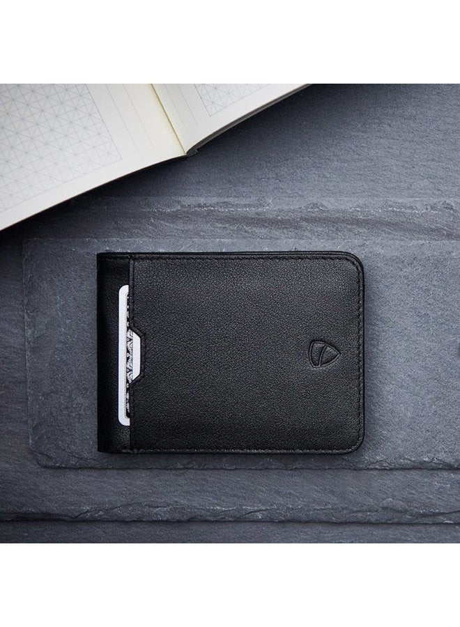 Vaultskin MANHATTAN Slim RFID Blocking Bifold Leather Wallet for Men - Minimalist Front Pocket Card Holder, Holds 9 Cards & Cash, Premium Italian Leather (Black) - Image 2