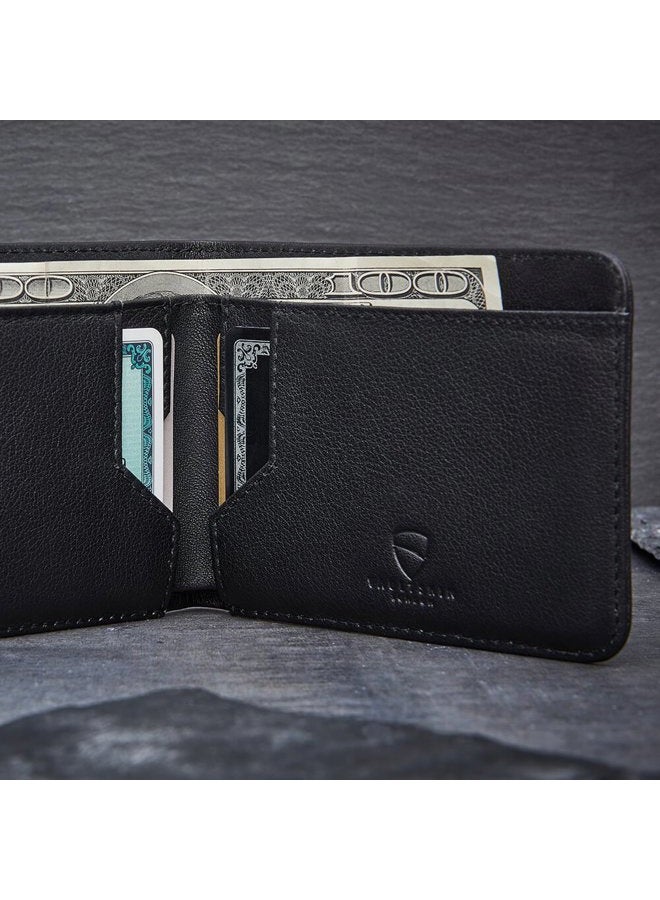 Vaultskin MANHATTAN Slim RFID Blocking Bifold Leather Wallet for Men - Minimalist Front Pocket Card Holder, Holds 9 Cards & Cash, Premium Italian Leather (Black) - Image 5