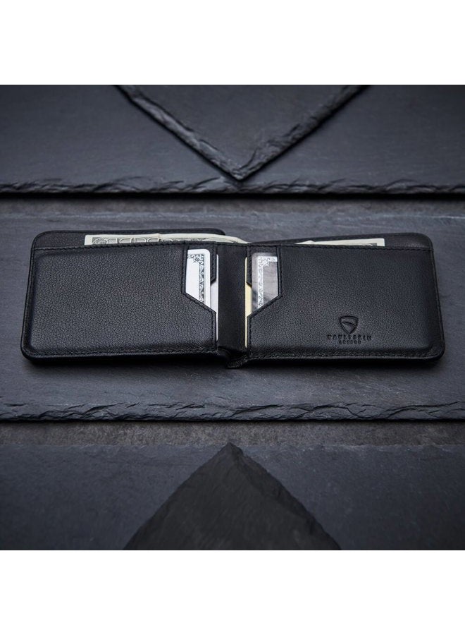 Vaultskin MANHATTAN Slim RFID Blocking Bifold Leather Wallet for Men - Minimalist Front Pocket Card Holder, Holds 9 Cards & Cash, Premium Italian Leather (Black) - Image 3