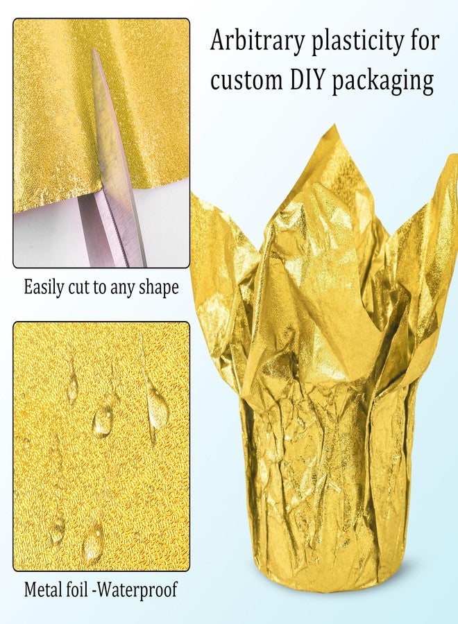 UCandy 2 Roll 5.5 Yard Plant Pot Floral Foil, Matte Texture Floral Foil Festival Plant Pot Covers, Golden Florals Foils Wrapping Paper for Home Garden Pots Vases DIY Decoration (Total 11 yard) - Image 4