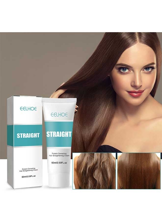 EELHOE Protein Correcting Hair Straighteing Cream 60ml, Silk And Gloss Hair Straightening Cream, Nourishing Fast Smoothing Care Straight Hair Cream, for Thick/Curly/Difficult Hair, Repair Damaged Hair - Image 1