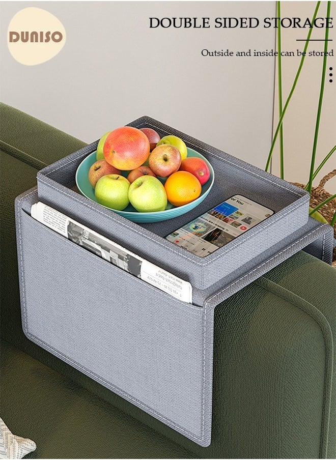 Arabest Sofa Armrest Organizer With A Top Tray Chair Arm TV Remote Holder for Recliner Couch Armchair Caddy Bedside Storage Pockets Bag for Cellphone Tablet Book Magazines  Holder Pouch  - Image 5
