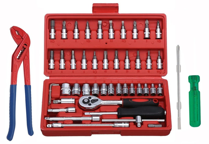 Digital Craft Hand Tool Kit Car Ratchet Wrench Assembly Tool Household Repair Tools Automotive Set Socket Set 46PcWater Pump Plier6Inch 2 In 1 Screw Driver - Image 1