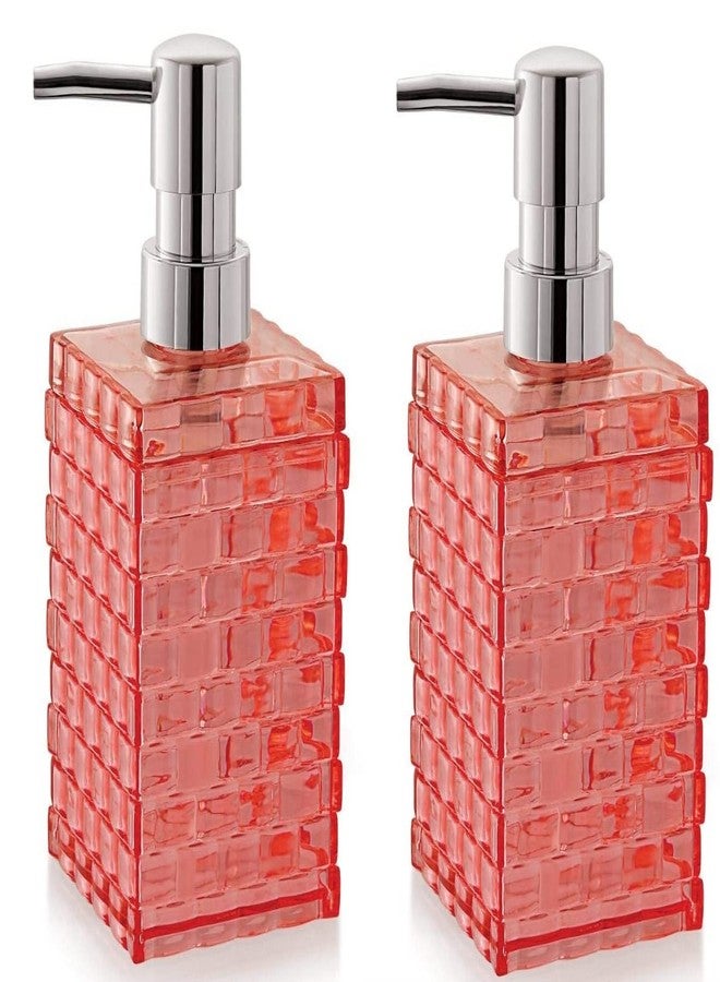 Nimbose® Cuboid Shaped Acrylic Plastic Liquid Soap & Hand wash Dispenser Bottle Set of 2, Unbreakable Soap Dispenser Bottle Combo Pack (Reddish Pink Color) - Image 1