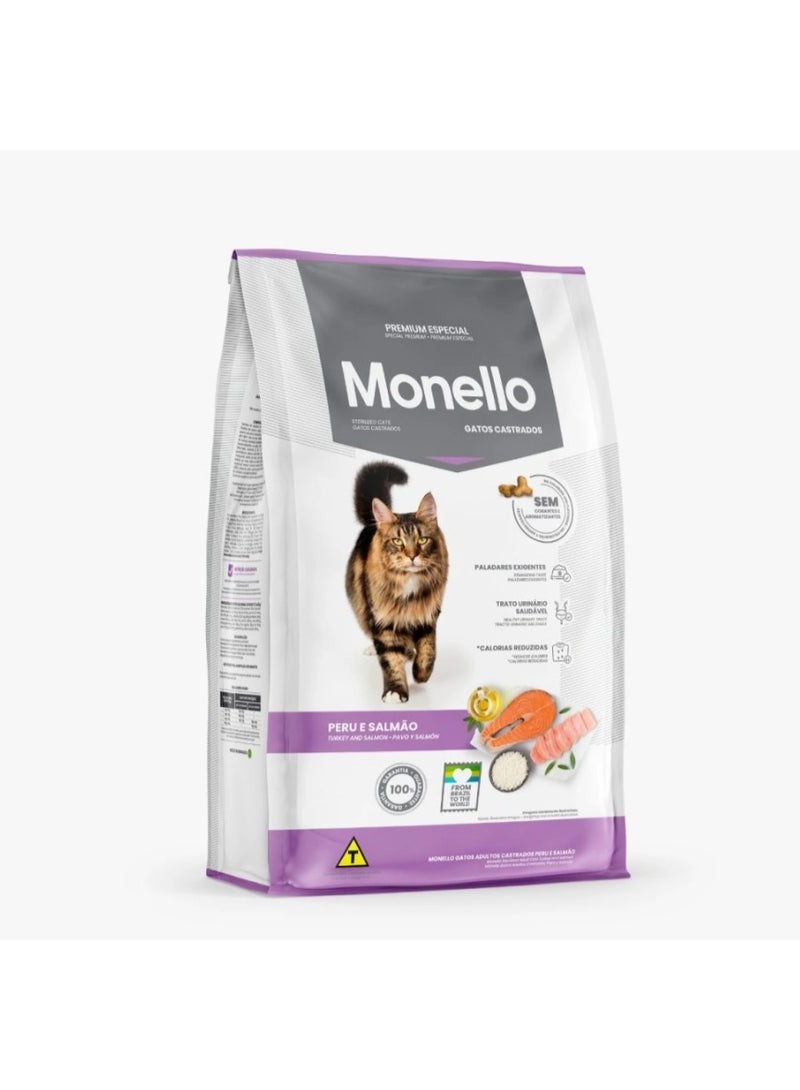 MONELLO Sterilized Adult Cat Dry Food Turkey & Salmon 1kg – Weight Control Formula - Image 2