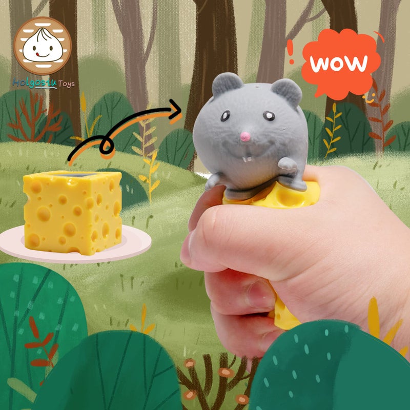 Holgosiu Squishy Mice Stress Relief Rat Fidgets in Cheese Anxiety Relief Squeeze Ball Squish Mouse Toys - Image 4