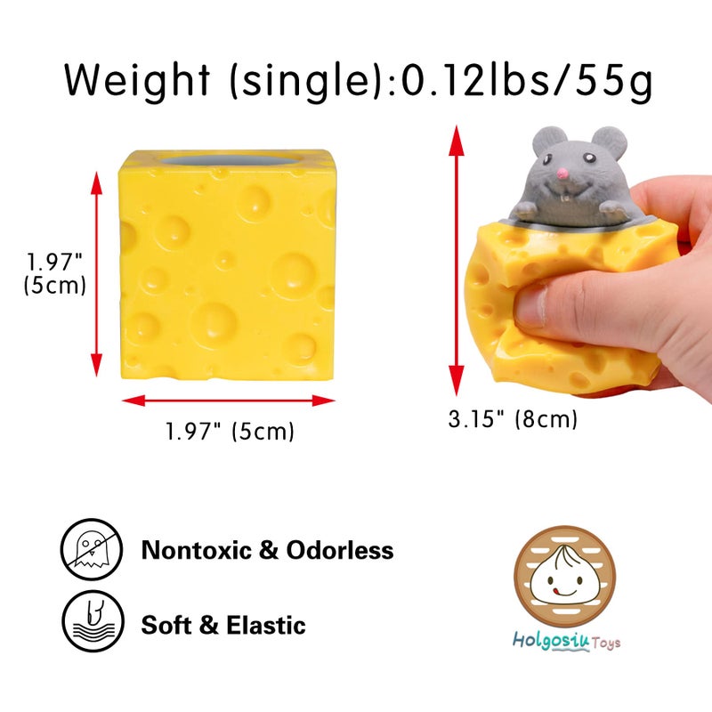 Holgosiu Squishy Mice Stress Relief Rat Fidgets in Cheese Anxiety Relief Squeeze Ball Squish Mouse Toys - Image 2