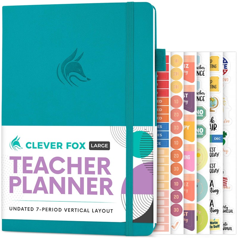 Clever Fox Teacher Planner School Year Planner with Calendars Lesson Plans Teacher Plan Book for Classroom Homeschool Organization Undated 7x10 Hardcover Turquoise