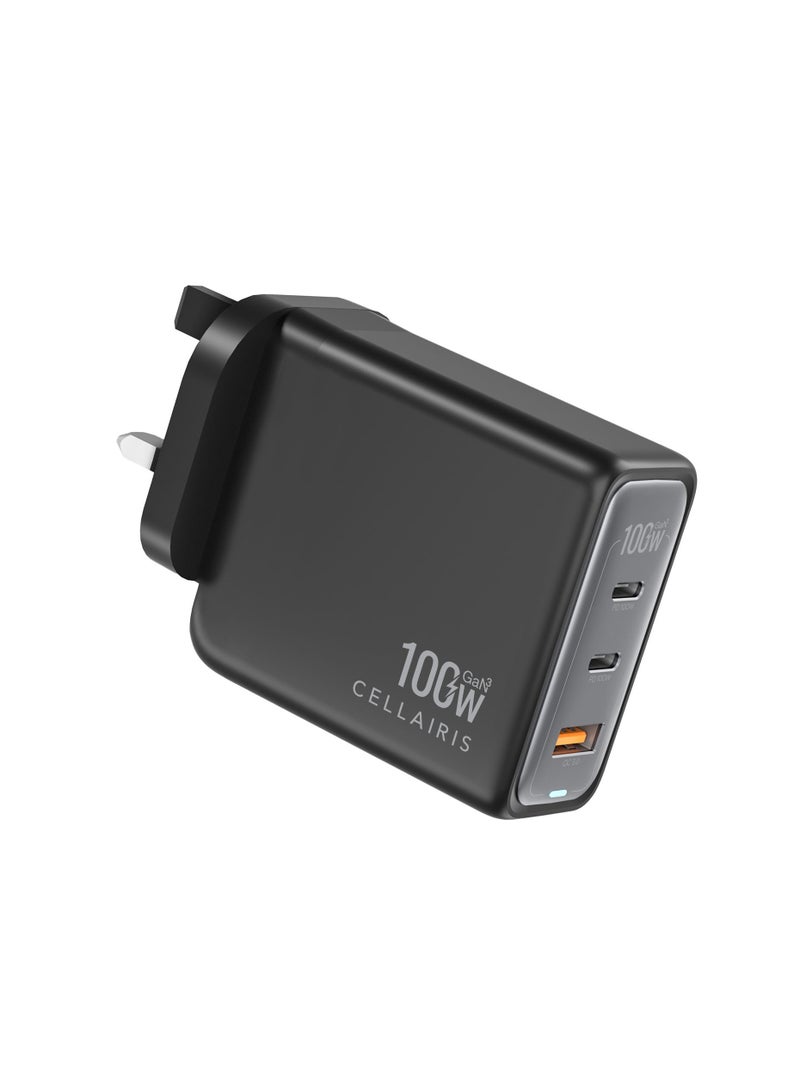 Cellairis GaN3 100W Fast Wall Charger – PD & QC Charging, Dual Type-C & USB Ports, Compact Design - Image 2