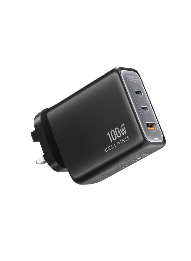 Cellairis GaN3 100W Fast Wall Charger – PD & QC Charging, Dual Type-C & USB Ports, Compact Design - Image 3