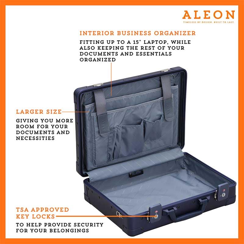 Aleon All Aluminum Lightweight 17" Premiuim Laptop Briefcase for Men – Shockproof Hard Shell Attache Case with Two TSA Key Locks, Metal Carrying Case for Travel, Storage, and Business Equipment (Sapphire) - Image 4