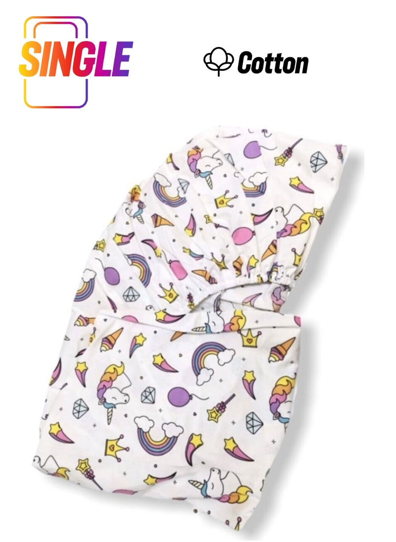 Bebek Özel Baby Special 100% Cotton Baby and Kids Elastic Bed Sheet White Unicorn Patterned 70 x 140 cm  - Image 1