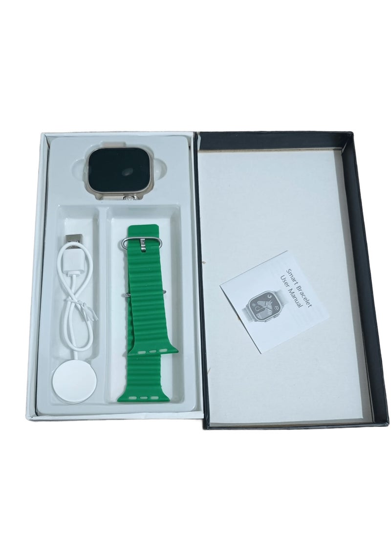 ساعة T10 Ultra تجمع بين التصميم العصري والأداء العملي، بشاشة كبيرة مقاس 2.2 بوصة “Infinity Display” تمنحك رؤية واضحة وتجربة استخدام مريحة. تدعم الساعة الاتصال بالهاتف عبر البلوتوث لتلقي المكالمات والإشعارات، مع مجموعة كبيرة من أنماط الرياضة، ومتابعة معدل ضربات القلب، ضغط الدم، والنوم. - Image 2