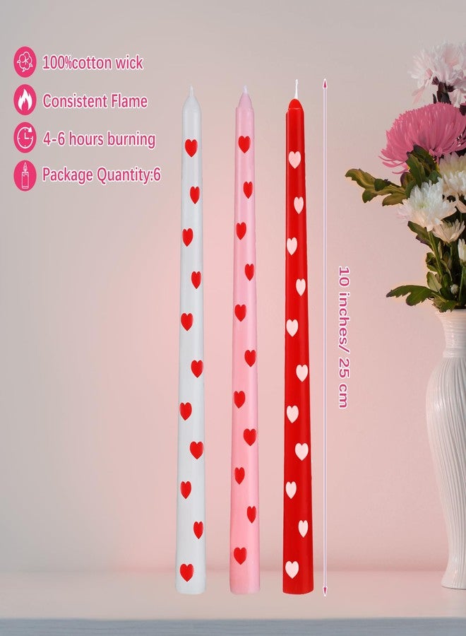 Conelist 6 Pcs Heart Taper Candles 10 Inch Pink Red White Valentine's Day Taper Candles Dinner Candles, Unscented Taper Candlesticks Ideal Valentines Day Gift - Image 3
