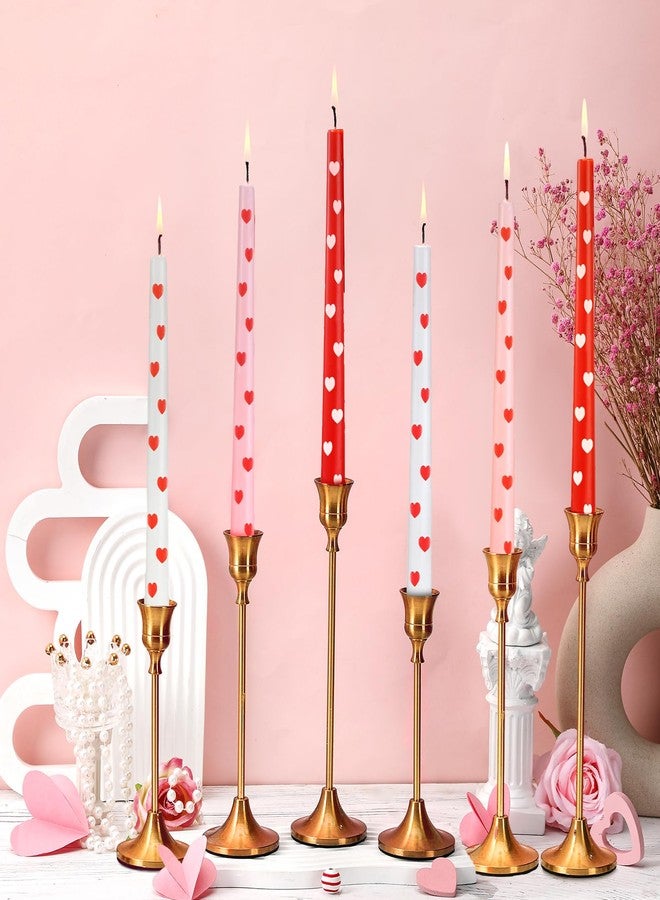 Conelist 6 Pcs Heart Taper Candles 10 Inch Pink Red White Valentine's Day Taper Candles Dinner Candles, Unscented Taper Candlesticks Ideal Valentines Day Gift - Image 2