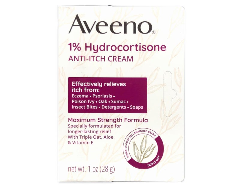 Aveeno Maximum Strength 1% Hydrocortisone Anti-Itch Cream with Pure Oat Essence, Triple Oat complex, Aloe & Vitamin E, For Itch, Rash & Redness Relief from Eczema, Psoriasis, Insect Bites & Poison Ivy, Oak & Sumac, 1 Oz - Image 1