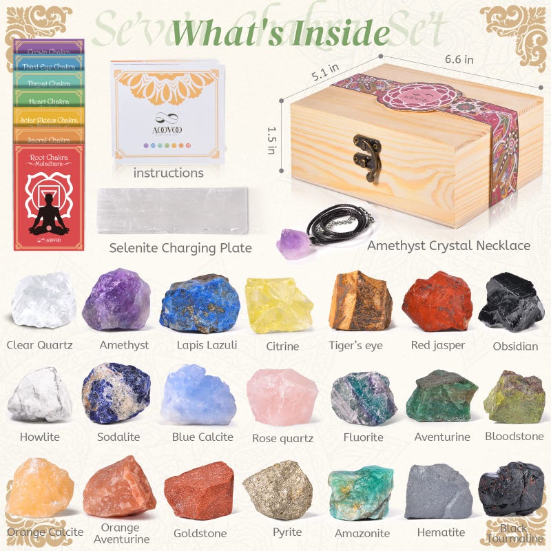 AOOVOO 31Pcs Real Crystals and Healing Stones with Crystal Necklace, Crystals for Beginners with Guide, 21 Real Healing Chakra Stones, Rose Quartz - Image 2