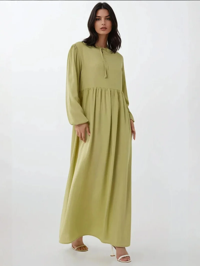 HICCUP Maxi Dress with A-Form Fit and Crew Neck