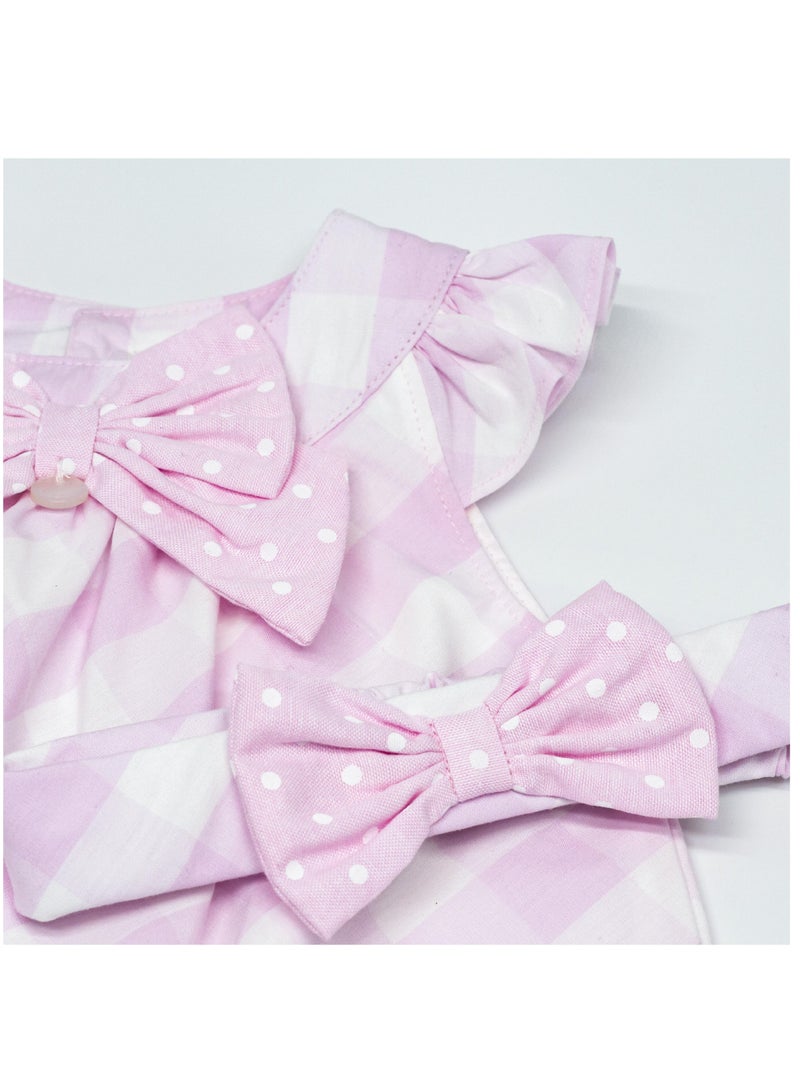 MOON 100% Cotton Dress With Headband 0-3M Pink - Pink Gingham - Image 4
