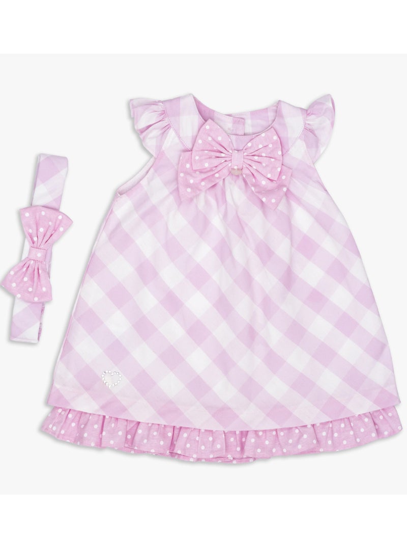 MOON 100% Cotton Dress With Headband 0-3M Pink - Pink Gingham - Image 1