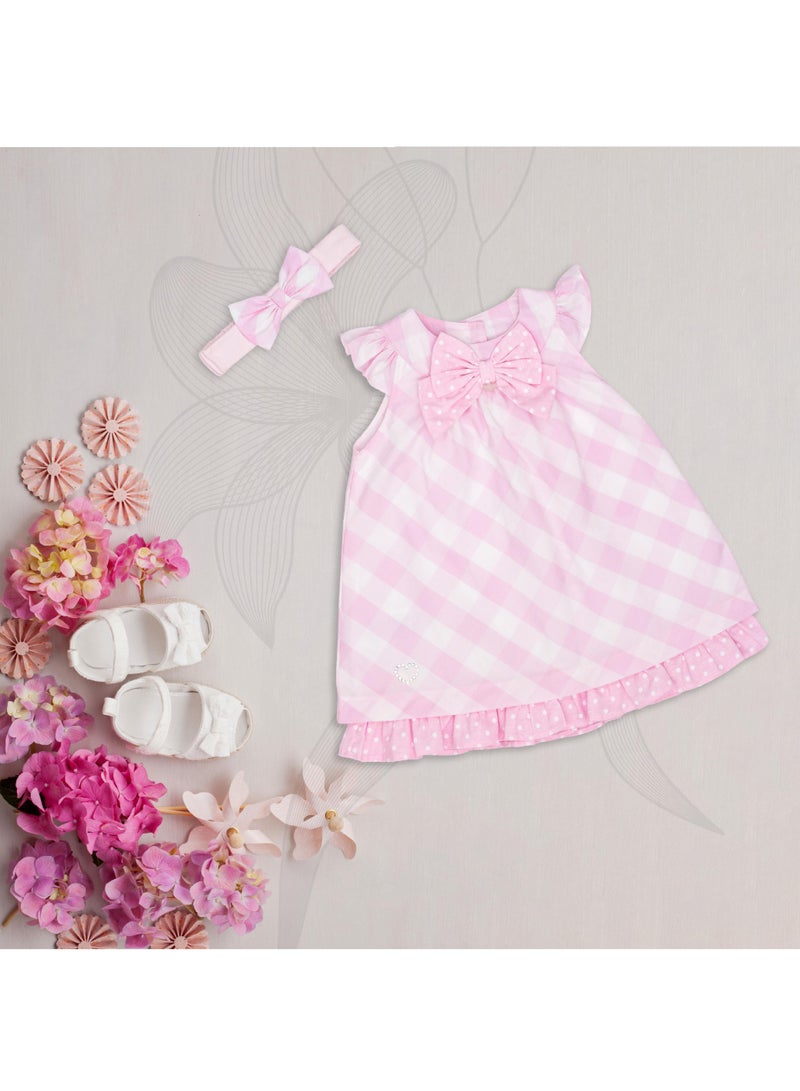 MOON 100% Cotton Dress With Headband 0-3M Pink - Pink Gingham - Image 5