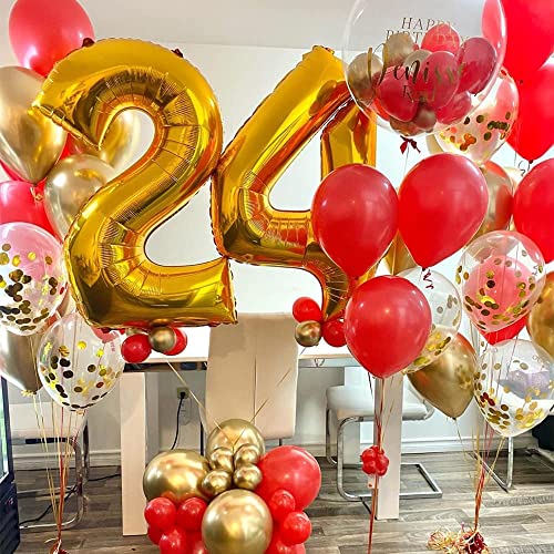 Lazybeee Red Gold Confetti Balloons Garland Arch Kit, 120 PCS 12in 10in 5in Latex Metallic Gold Red Confetti Balloons for Birthday Wedding, Anniversary, Celebrations, Valentine's Day Party Decoratio - Image 4