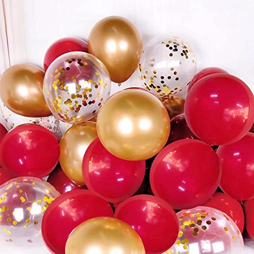 Lazybeee Red Gold Confetti Balloons Garland Arch Kit, 120 PCS 12in 10in 5in Latex Metallic Gold Red Confetti Balloons for Birthday Wedding, Anniversary, Celebrations, Valentine's Day Party Decoratio - Image 2