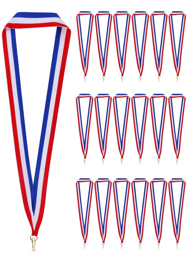 Apausvcm 20 Pieces Award Ribbons, Red White Blue Medal Ribbons with Snap Clips Classic Striped Medal Lanyards Flat Lanyard Medallion Holder for Competitions Meeting Sport Party Student Awards - Image 1