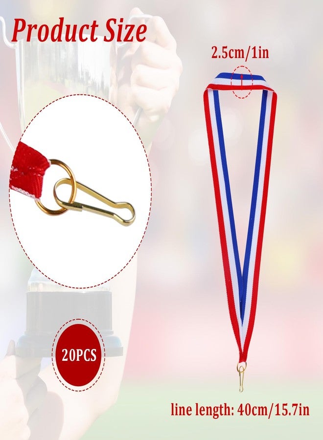 Apausvcm 20 Pieces Award Ribbons, Red White Blue Medal Ribbons with Snap Clips Classic Striped Medal Lanyards Flat Lanyard Medallion Holder for Competitions Meeting Sport Party Student Awards - Image 2