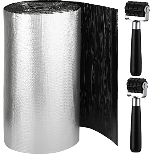 Frienda 200 Mils Car Heat Sound Insulation Mat with 2 Rubber Roller Automotive Noise Deadening Mat Auto Heat Shield Sound Deadening Self Adhesive for Hood Ceiling Door315 x 433 Inch 95sqft 5 mm - Image 1