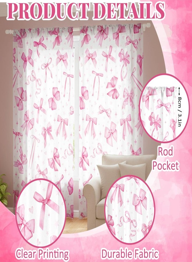 SmoothNovelty ستائر SmoothNovelty مكونة من قطعتين مزينة بفيونكة وردية اللون لغرفة المعيشة، ستائر وردية اللون مزينة بفيونكة، ستائر نوافذ للبنات، ديكور غرفة نوم، ديكور حفلات، 52 × 84 بوصة - Image 4