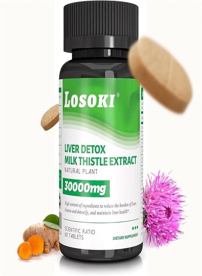 Losoki Liver Detox Supplement, 30,000mg Milk Thistle Extract, Turmeric, Artichoke & Glutathione – Supports Liver Health & Antioxidant Function – 60 Tablets - Image 1
