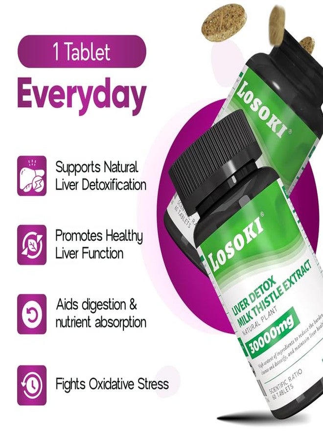 Losoki Liver Detox Supplement, 30,000mg Milk Thistle Extract, Turmeric, Artichoke & Glutathione – Supports Liver Health & Antioxidant Function – 60 Tablets - Image 2