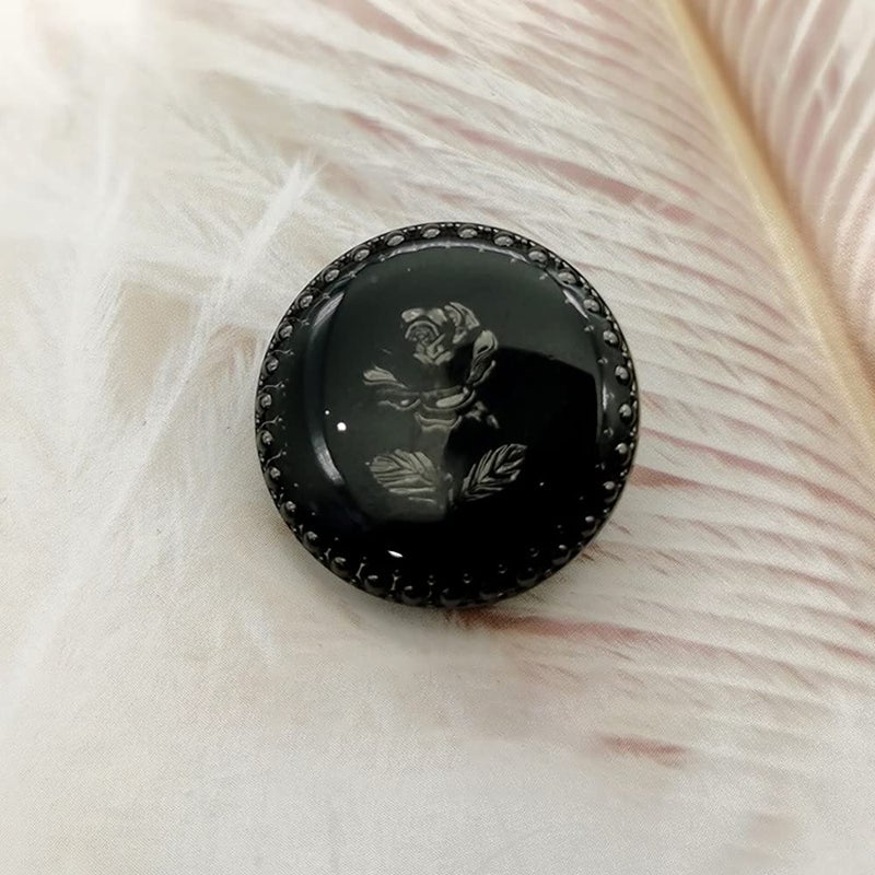 vingol 5pcs Vintage Round Retro Gold Metal Rose Flower Pattern Buttons for Clothes Coats Decoration (Black White, 23mm) - Image 2