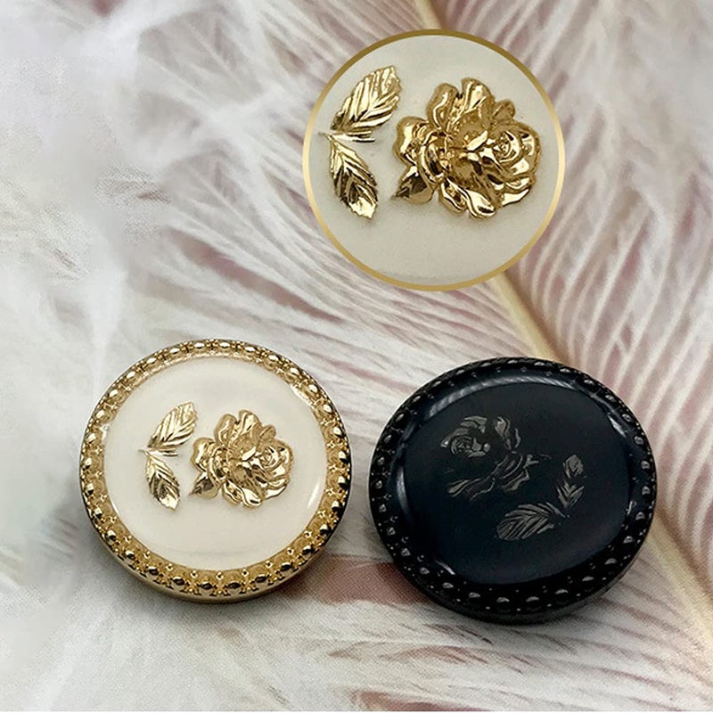 vingol 5pcs Vintage Round Retro Gold Metal Rose Flower Pattern Buttons for Clothes Coats Decoration (Black White, 23mm) - Image 3