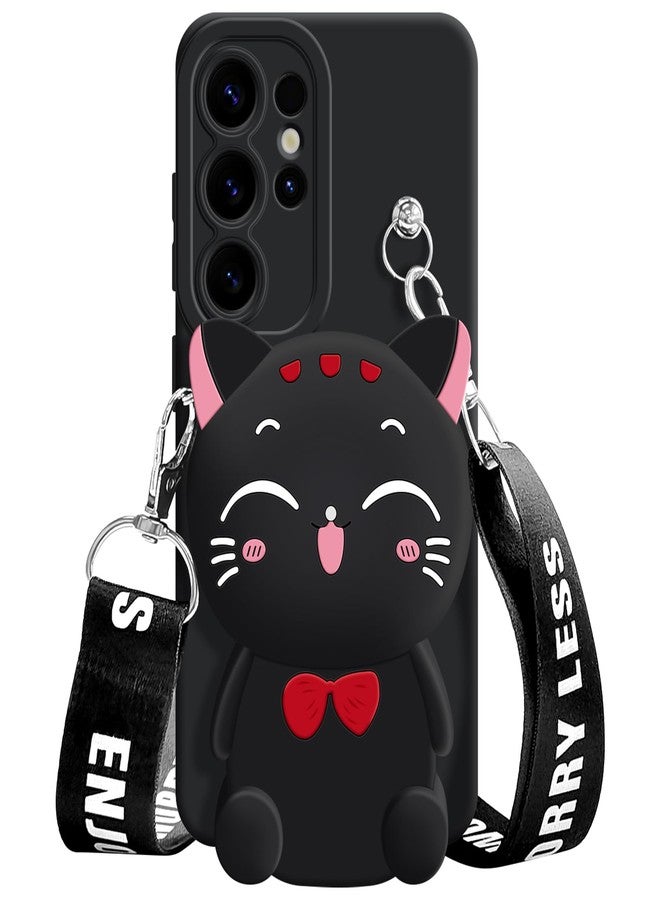 SGVAHY for Samsung Galaxy S24 Ultra Case, Cute Black Lucky Cat Coin Purse Fancy Phone Case for Women Girls with Crossbody Strap Kawaii Soft Silicone Cover for Galaxy S24 Ultra - Image 1